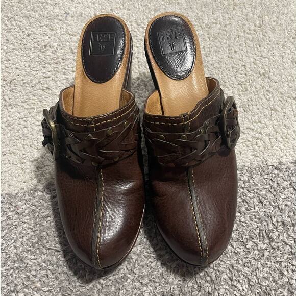 Frye Womens Size 8 M Candice Woven Clogs Brown 70130 S F0008/D 09 Leather Buckle - Picture 3 of 13